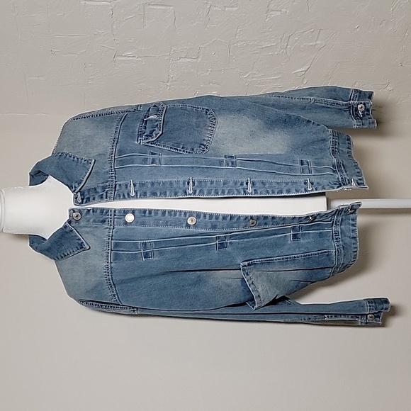 ​Mr A Wei Original Vintage XXL Pleated Denim Trucker Jacket Light Wash - Picture 2 of 15